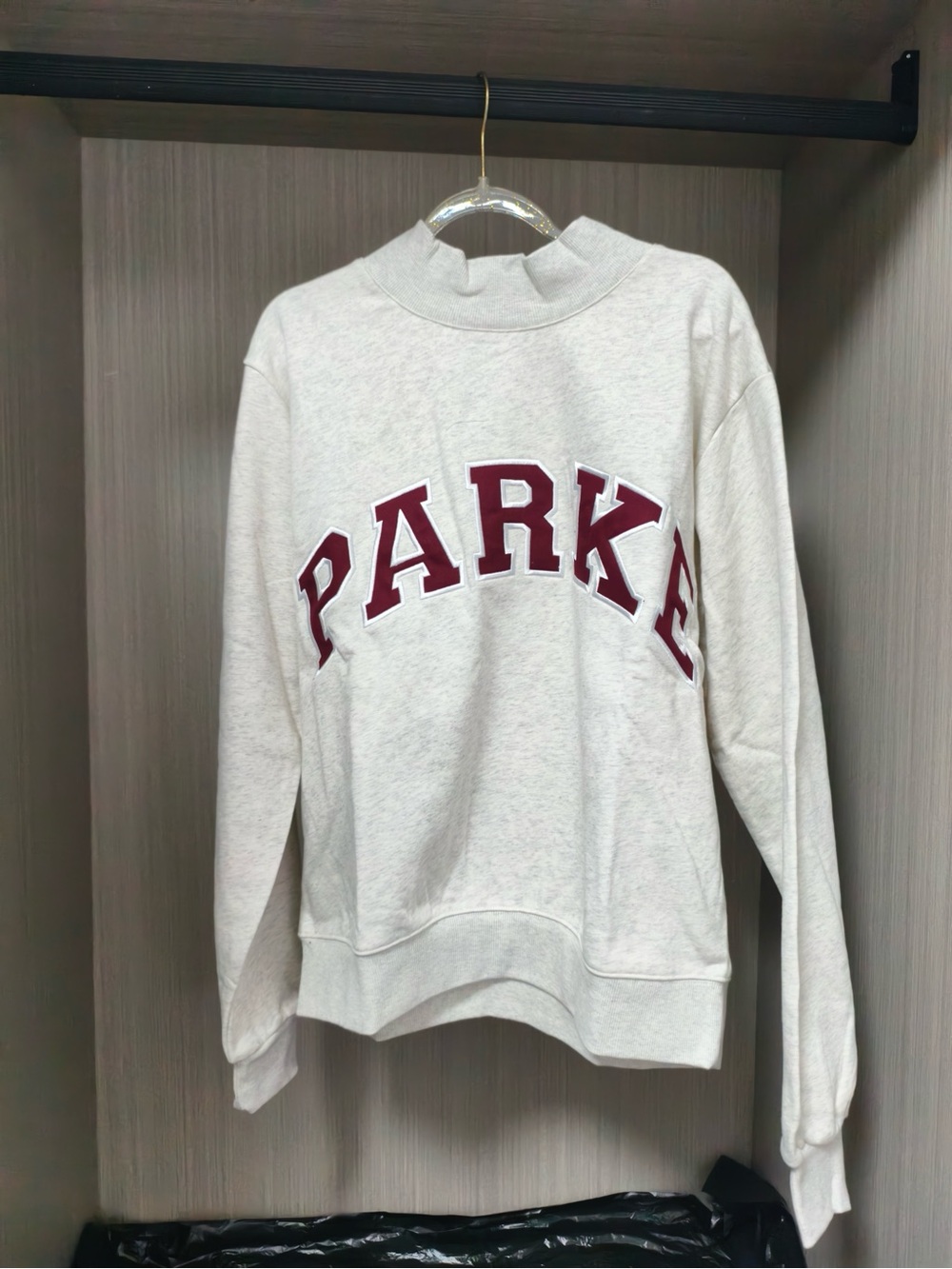 Parke Cream Crewneck Sweatshirt with Maroon Lettering